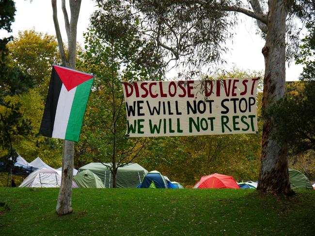 A University of Melbourne pro-Palestine encampment was set up on April 25. Picture: NCA NewsWire / Blair Jackson