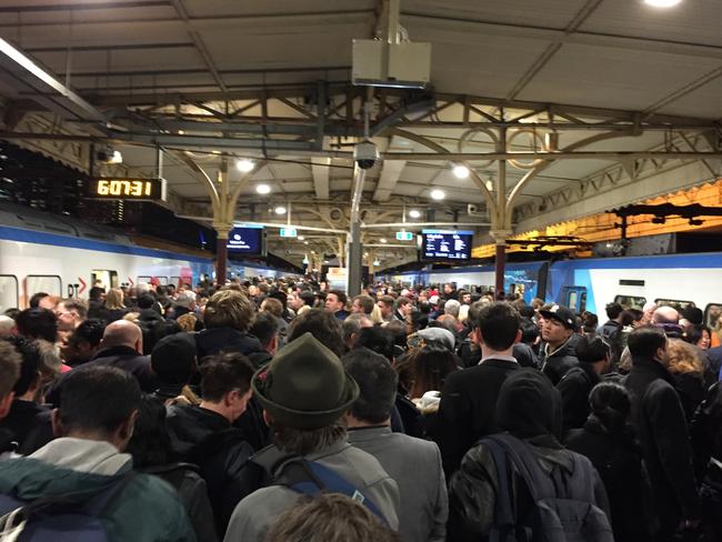 Cheryl Critchley sent this photo in - This is Flinders St at 6.05pm. I actually got stright on a Belgrave train, but the platform was dangerously crowded.