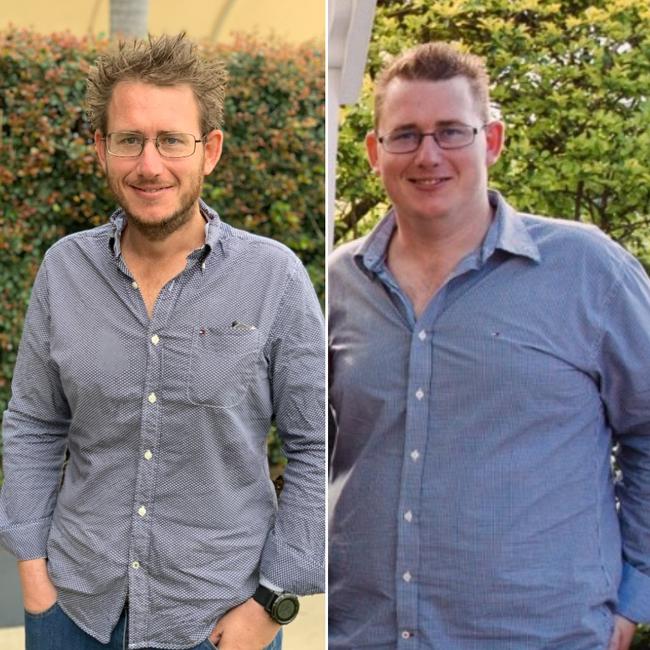 After and before photos of Clinton Bell showcasing his weightloss journey.