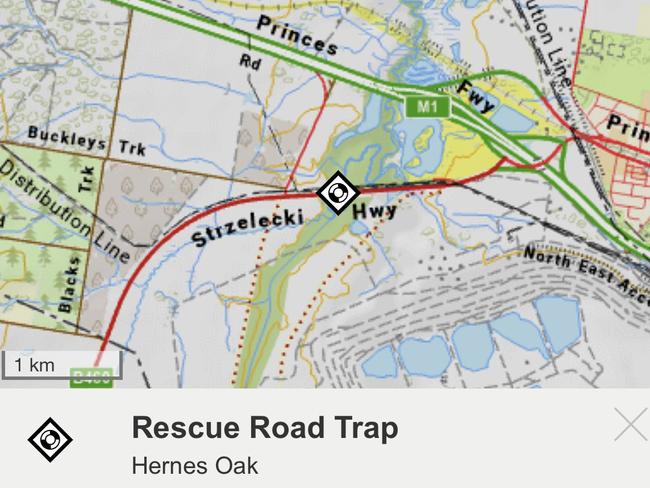 The location of the crash listed on the VicEmergency app. Picture: VicEmergency