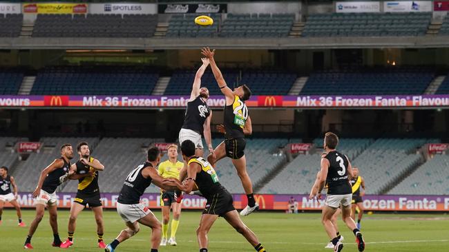 Footy is likely to be played in front of empty stadiums this year. Picture: AAP