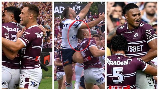 Luke Brooks, James Tedesco and Haumole Olakau'atu