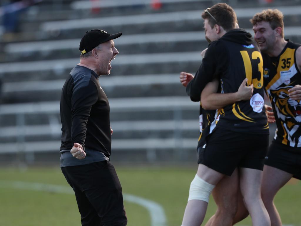 Trent Baumeler Tigers coach at the final siren. TSL grand final Kingborough Tigers V North Launceston. Picture: Nikki Davis-Jones
