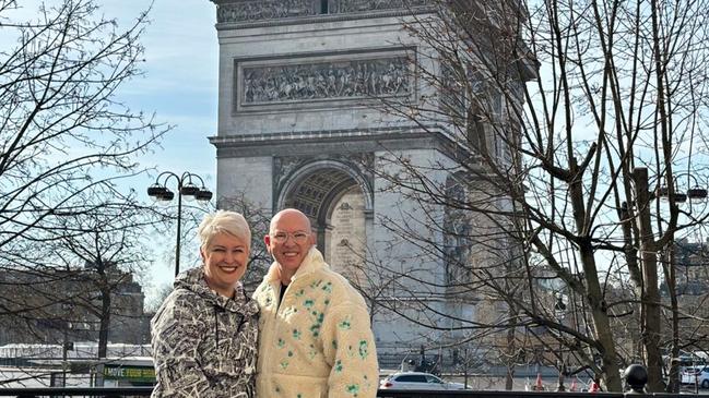 Cathie Reid and Stuart Giles in front of the Arc de Triomphe in Paris.