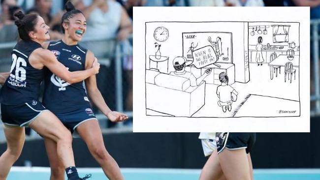 Darcy Vescio has drawn a cartoon to help show AFLW haters the impact of what they say on women around them.