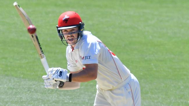 Travis Head scored an impressive 87 for South Australia on Friday to make a strong claim for a spot in the first Test. Picture: AAP