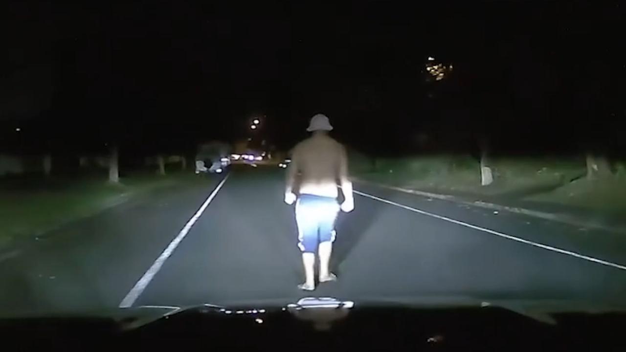 A Queensland woman has shared disturbing footage of a man who allegedly jumped in front of her car while driving at night. Picture: Supplied