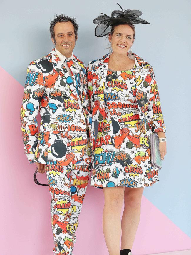 Woody Woodroffe and Lauren Inwards from Woolloowin at the Races Melbourne cup day . Pic Annette Dew