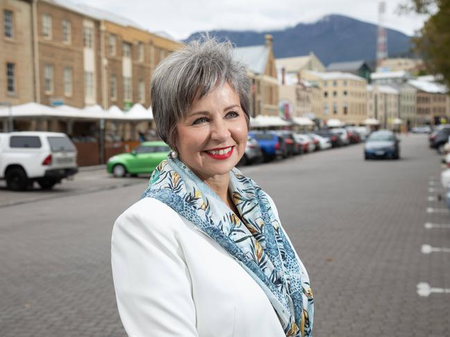 Independent Member for Clark, Sue Hickey at Salamanca Place, Hobart, on Sunday. A former Liberal, she would negotiate with both major parties in the event of a hung parliament. Picture: Peter Mathew