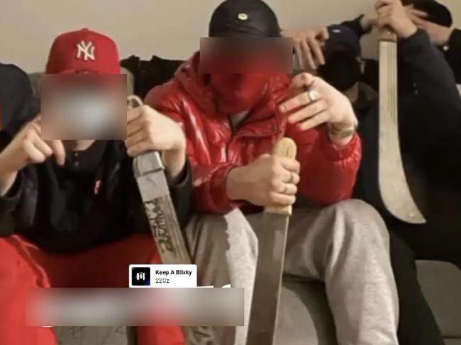 Reckless Melbourne youth gangs brandishing weapons on social media. Picture: Supplied