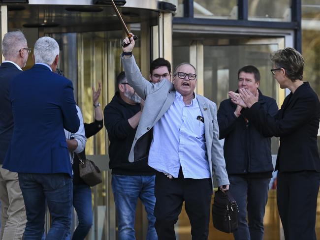 CANBERRA, AUSTRALIA, NewsWire Photos. SEPTEMBER 13, 2023: TWU National Secretary Michael Kaine, ACTU Secretary Sally McManus, Senator Tony Sheldon, Qantas workers hold a press conference at the High Court in Canberra. Picture: NCA NewsWire / Martin Ollman