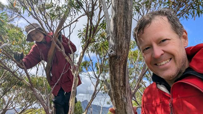 Nelly Brett with father Gavin Brett at the summit of Tramontane the second last Abel completed. Nelly Brett completed all 158 Tasmanian Abel mountains at age 17 years 11 months and 4 days old over an almost 10 year period. Picture: Gavin Brett