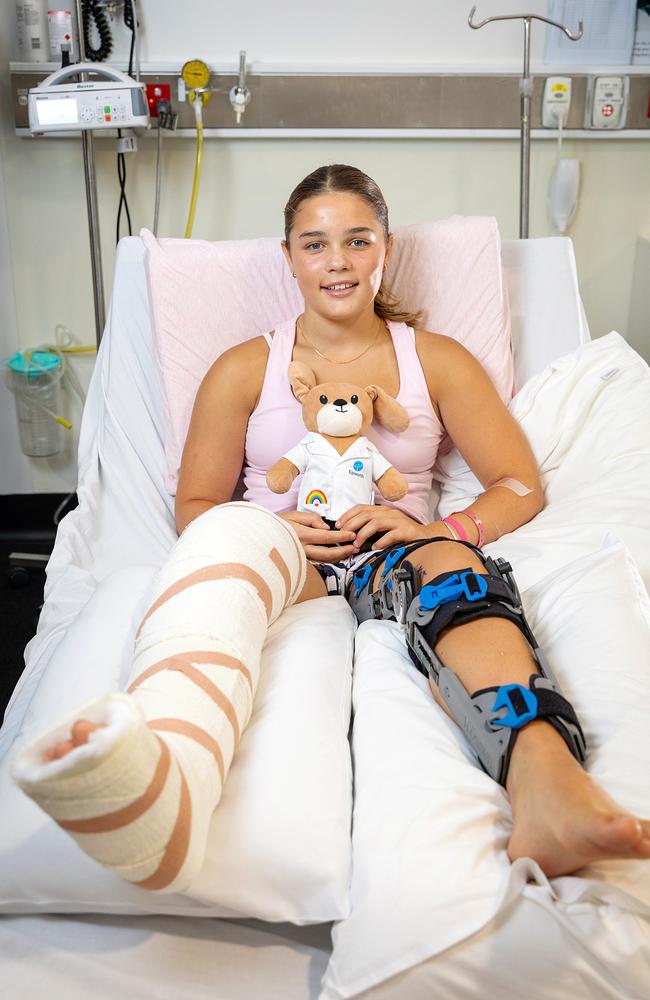 Sarah, 12 at the time, broke both her legs and her ankle at the Pillars. Picture: Mark Stewart