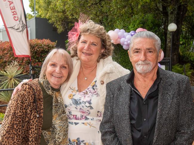 (From left) Kay Bernicke with Dinah and John Bartkaitis. Weetwood Raceday at Toowoomba Turf Club. Saturday, September 28, 2024. Picture: Nev Madsen.