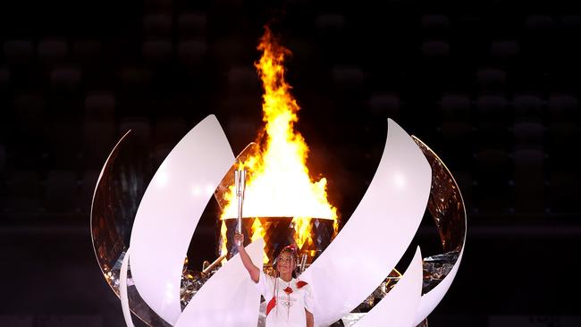 Naomi Osaka lights the Olympic cauldron during the Opening Ceremony of the Tokyo 2020 Olympic Games. Picture: Getty Images