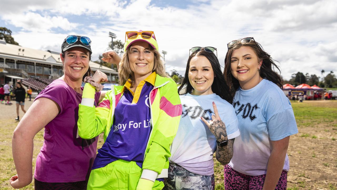 Members of the Tumorators (from left) Annie Frost, Letitia Ruwoldt, Amber Dawson and Coral Bolitho at Relay for Life at Toowoomba Showgrounds, Saturday, September 10, 2022. Picture: Kevin Farmer