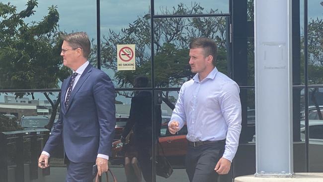 Timothy Zoltan Maxwell Hegedus (right) leaves Southport Courthouse with his lawyer Andrew McGinness.