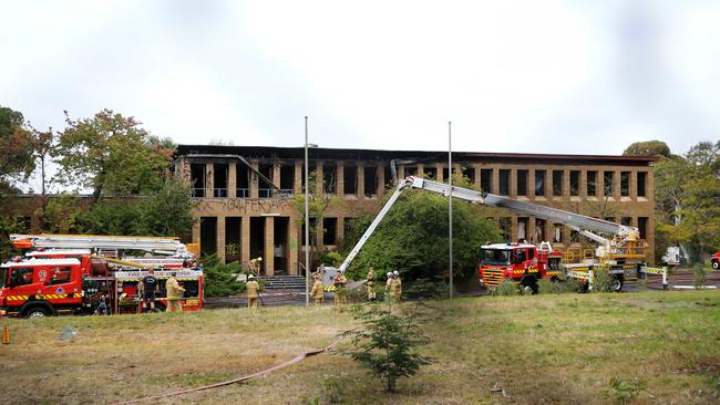 Fire ripped through the former ARRB headquarters in Vermont South in 2021, which are still standing. Picture: Mark Stewart