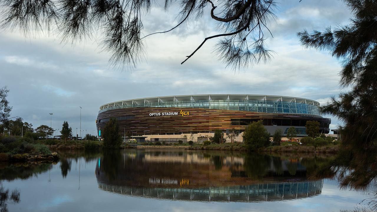 Optus Stadium can be seen during the round 7 AFL match between the Geelong Cats and the Collingwood Magpies. (Photo by Will Russell/AFL Photos/via Getty Images)