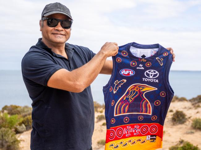 Graham Johncock designed the Crows’ jumper alongside Wirangu artist Aunty Christine Tschuna. Picture: Supplied