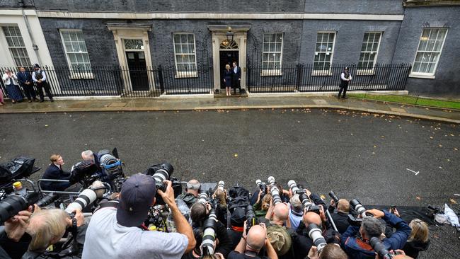 New UK prime minister Liz Truss poses with her husband Hugh O'Leary at Downing Street. Picture: Getty Images