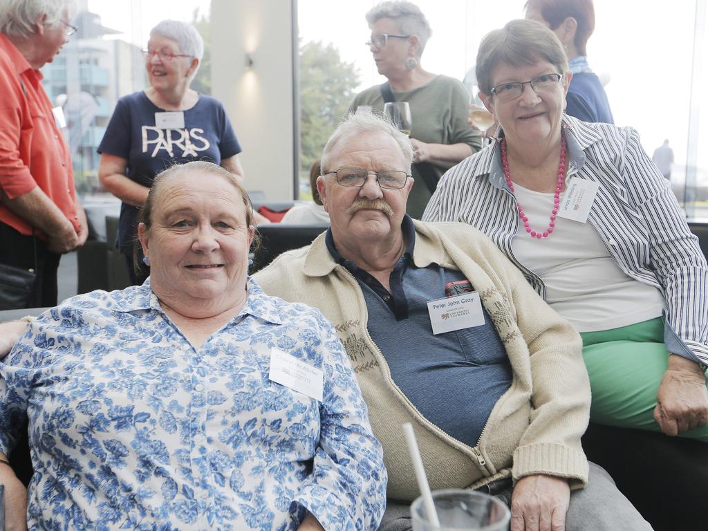 Cheryl McAlister, of Cowra, NSW, left, Peter Gray, of Sydney, and Linda Willding, of Cowra, NSW, at the Grand Chancellor Hotel for the UTAS graduation ceremonies. Picture: MATHEW FARRELL