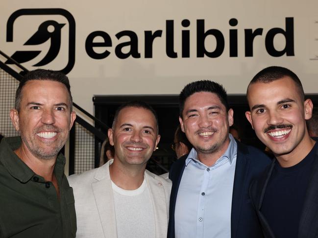 Adam Hudson, Eric Machado, Chris Jeong and Sam Hope at the Earlibird Ai launch for Gold Coast at Large. Picture, Portia Large.