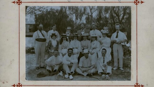 Gawler locals pose for a photo after playing tennis at the Church Hill courts in 1900. Picture: State Library SA