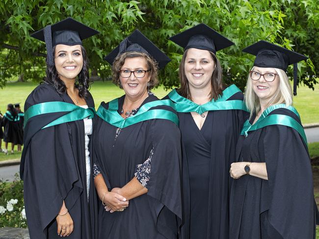 Chloe Berwick, Kelly White, Laura Stagg and Tracy Badman at the UTAS Graduation at Launceston. PICTURE CHRIS KIDD