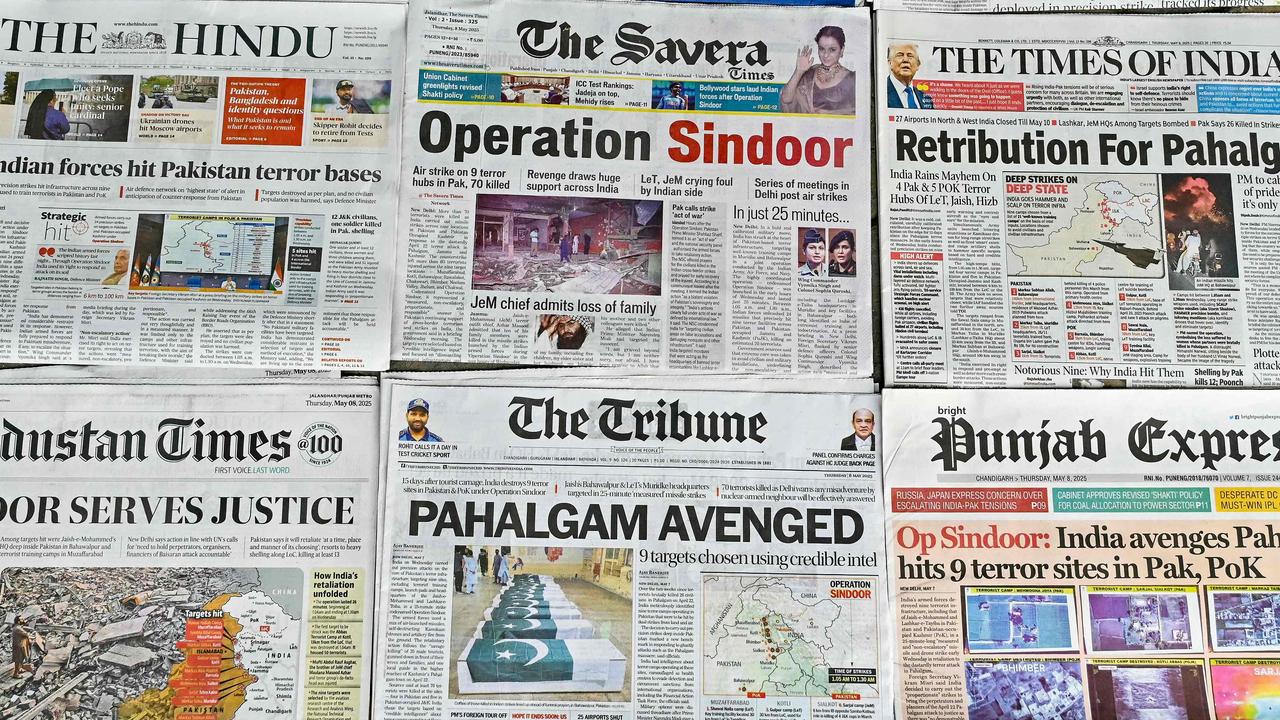 A sample of newspaper front pages, focused on the conflict. Picture: Narinder Nanu/AFP