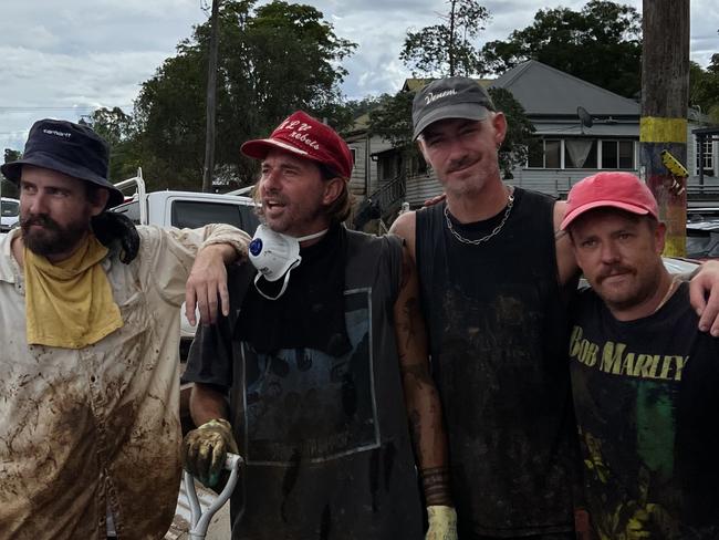 L to R: Jack neate, Matty Bouris, Adam Grygoruk, Nathan landers and Troy Freyee (freyeephoto) assisted NSW residents during the 2022 floods, using social media (instagram) as a platform to spread the word. Photo: Troy Freyee