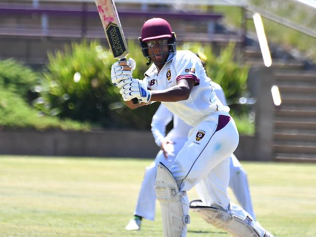 St Peters Lutheran College batsman Prabhas BachuAIC First XI cricket between St Peters Lutheran College and St Laurence's College. Saturday February 11, 2023. Picture, John Gass