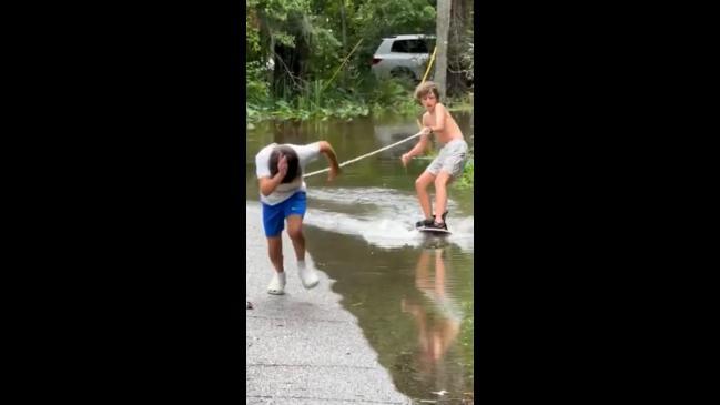 Genius kids prove they don't need a boat to wakeboard