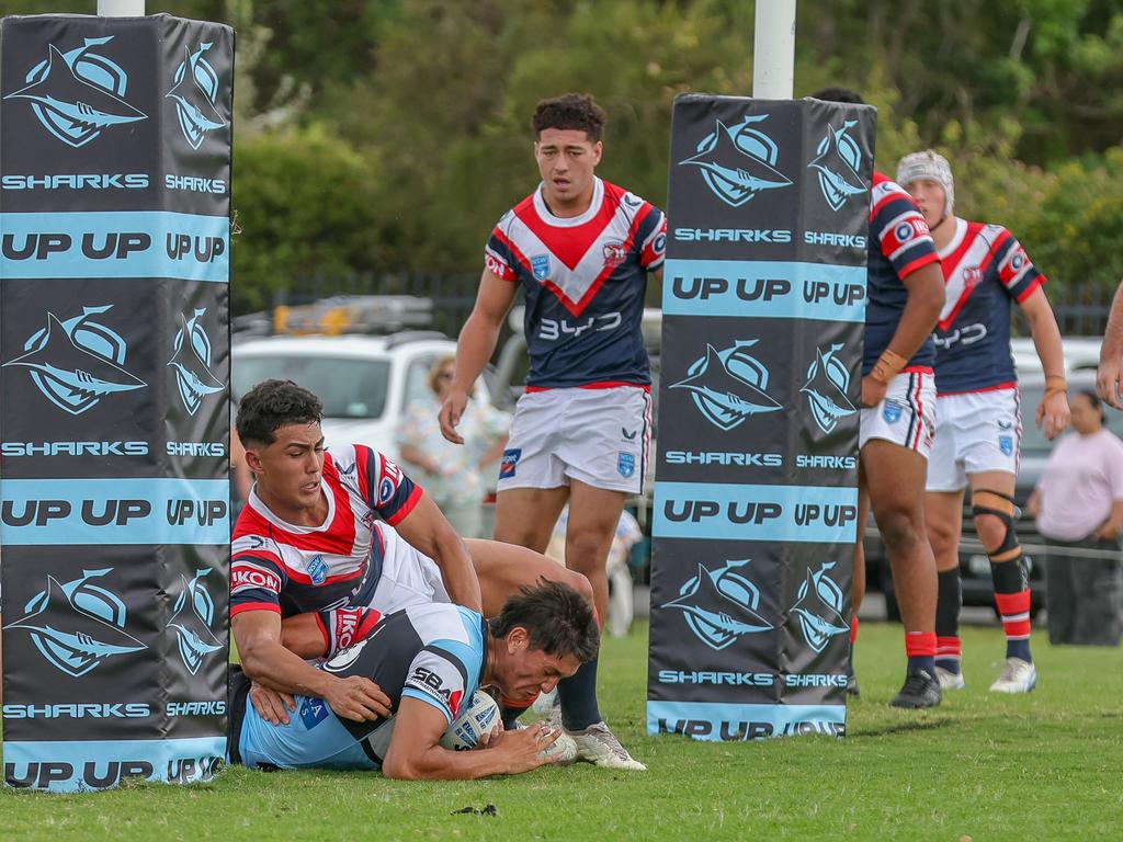 Sidney Truong crashing over for a try under the posts. Picture: Adam Wrightson Photography