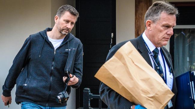 SA Police detectives investigating the murder of Mark Boyce raided a property on Stebonheath Rd, Andrews Farm. Picture: Roy Vandervegt/AAP