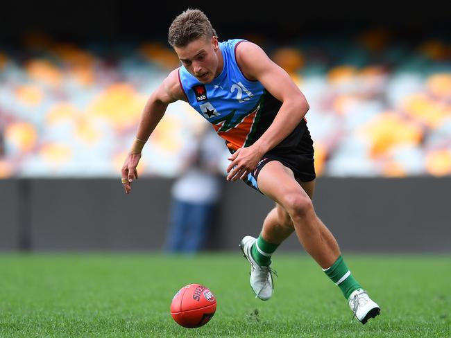 Marlin Corbett of Allies in action during the U18 AFL Boys Championship match between the Allies and Vic Country. Picture: Getty Images