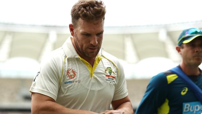 Aaron Finch has been cleared of a broken finger and will resume batting at some point today. Picture: Getty Images