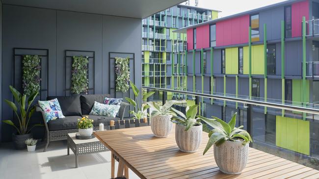 Balcony and living areas.