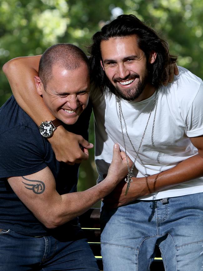 Larry with son Jye Emdur for a Cleo Bachelor of the Year shoot. Picture: Chris Pavlich