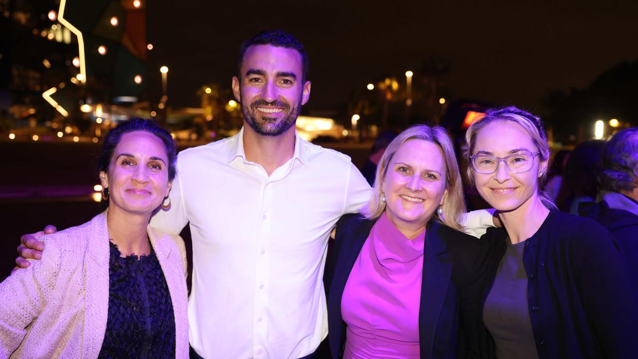 Yarmila Alfonzetti, Aarron Deliu, Rachel Hancock and Julia Dziedzic at the Pacific Airshow Gold Coast welcome party 2024 at HOTA for Gold Coast at Large. Picture, Portia Large.