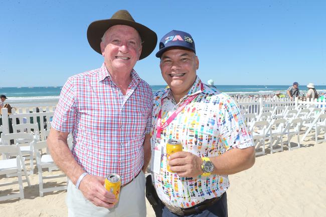Pacific Airshow Day 2. Mayor Tom Tate with Gary Baker AM. 17 August 2024 Surfers Paradise Picture by Richard Gosling