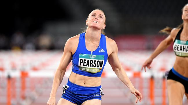 GOLD COAST, AUSTRALIA — FEBRUARY 17: Sally Pearson wins the final of the Women's 100m hurdle event during the Australian Athletics Championships &amp; Nomination Trials at Carrara Stadium on February 17, 2018 in Gold Coast, Australia. (Photo by Bradley Kanaris/Getty Images)