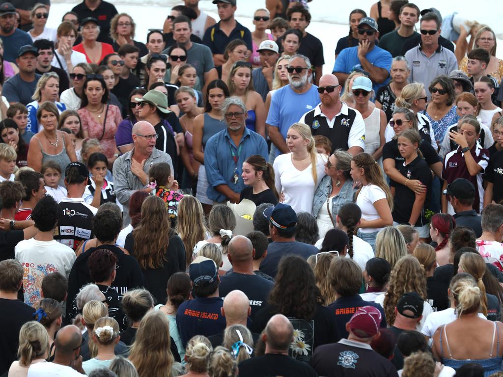 Hundreds of people have gathered at Bribie Island for a vigil to honour 17-year-old shark attack victim Charlize Zmuda. Picture: David Clark