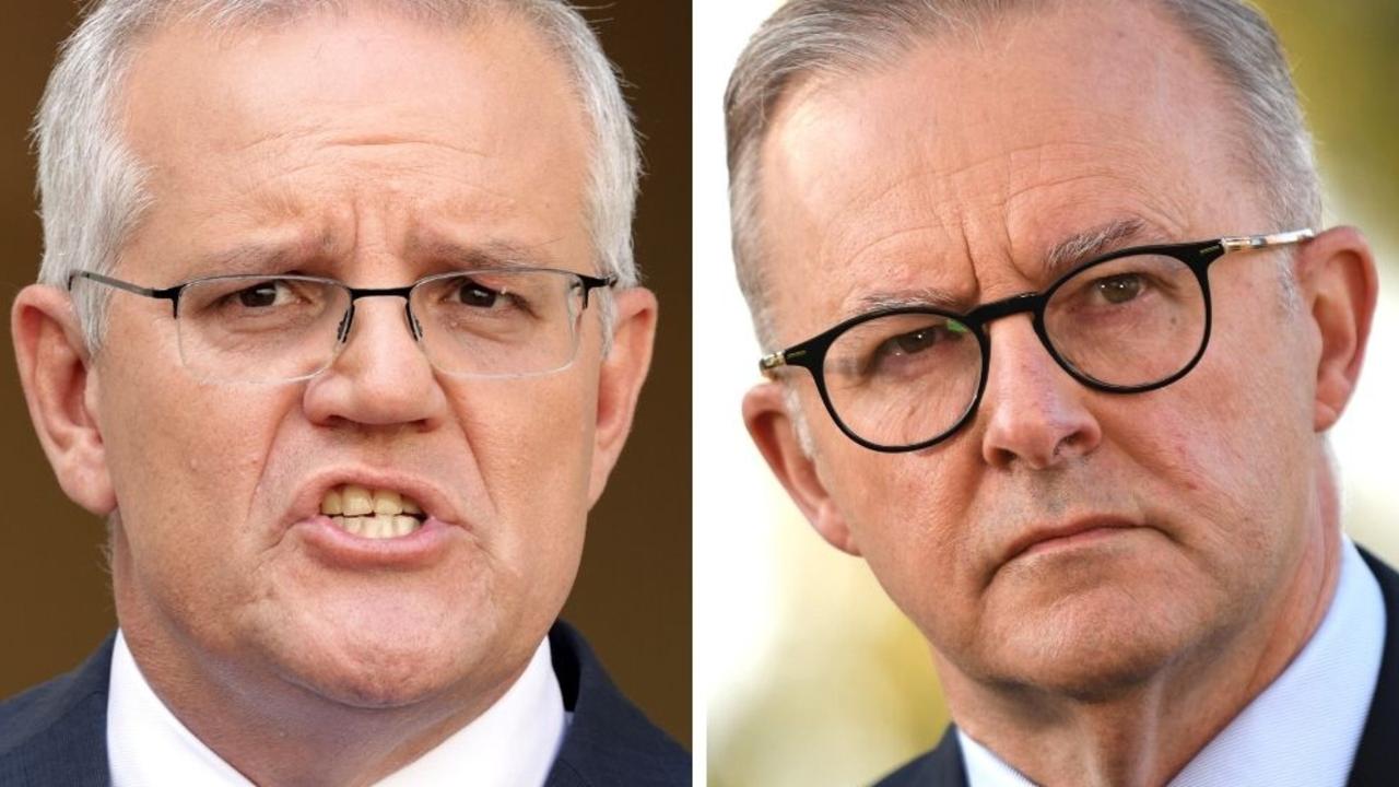 Scott Morrison and Anthony Albanese went head-to-head on Channel 9 for The Great Debate tonight. Picture: Toby Zerna; Naomi Jellicoe/NCA Newswire