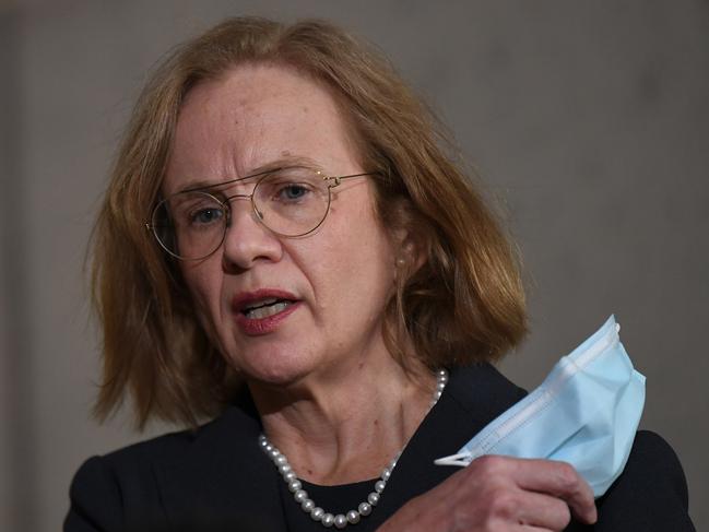 Chief Health Officer Dr Jeannette Young speaks during a press conference at Parliament House to provide a Covid-19 update on Wednesday. Picture: NCA NewsWire / Dan Peled