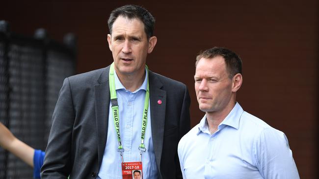 Going, going … Former CEO James Sutherland (left) and High Performance Manager Pat Howard have both exited in the bloodshed. Picture: AAP