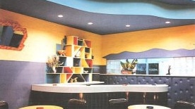 The colourful geometric interior of Limbo nightclub in Fenn Place, Adelaide in the 1980s.