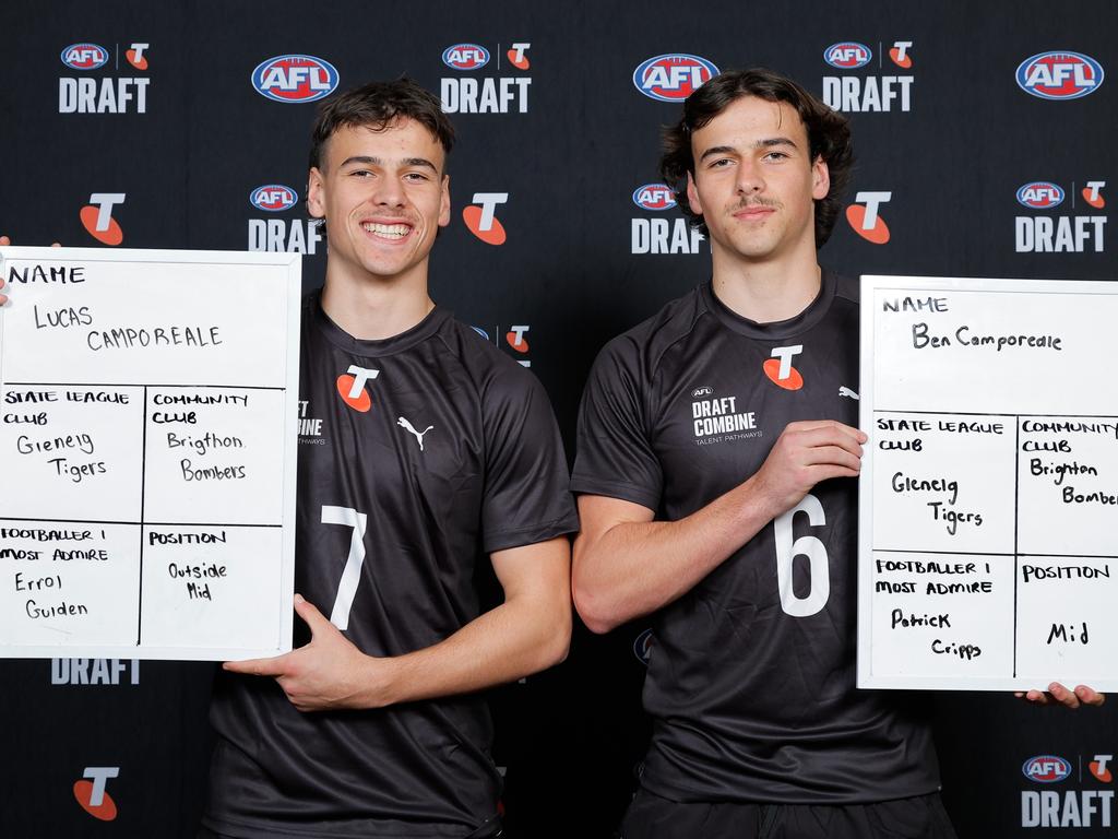 Lucas and Camporeale at the National Draft Combine Day 1. Picture: Dylan Burns/AFL Photos via Getty Images.