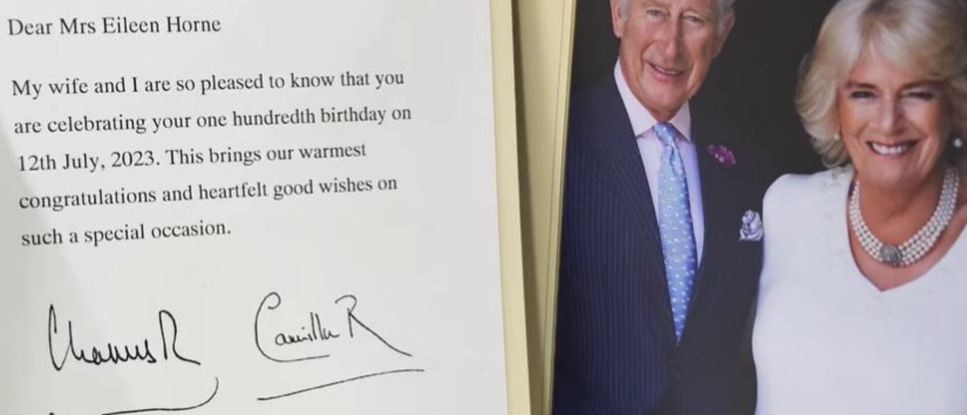 Mrs Horne received a signed birthday card from King Charles and Queen Camilla.