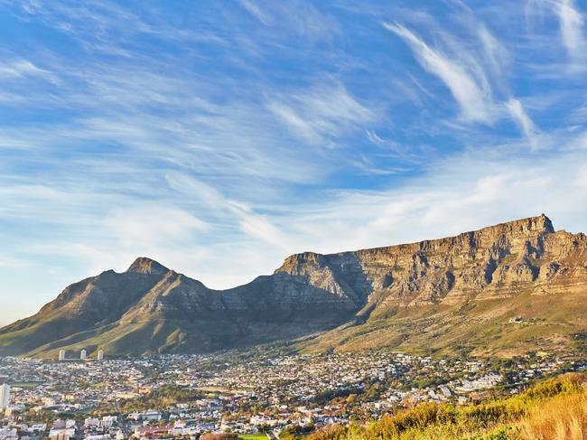 View of Table Mountain and Cape Town City at  sunrise.